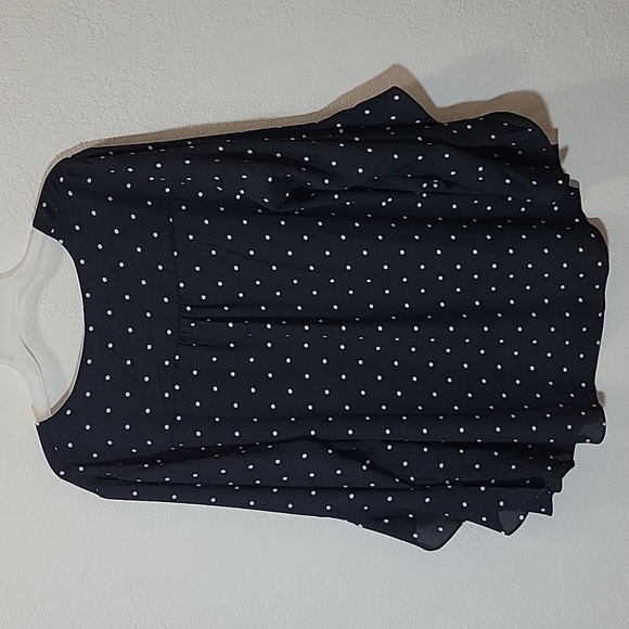 Gently Used Black and White Polka-dot Long Sleeve Top with Ruffle Sleeve - Picture 8 of 10